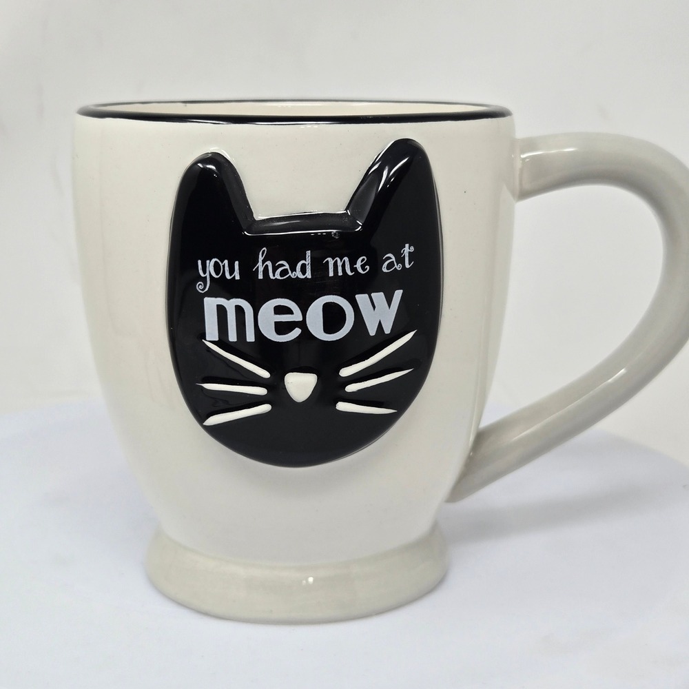 DEI You Had Me At Meow Black Cat 3D Ceramic Coffee Mug Cream White